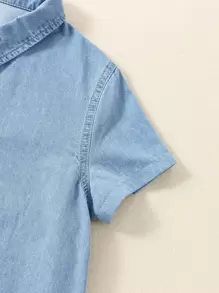 Girls Button Front Denim Shirt Dress - Light Wash - View 5