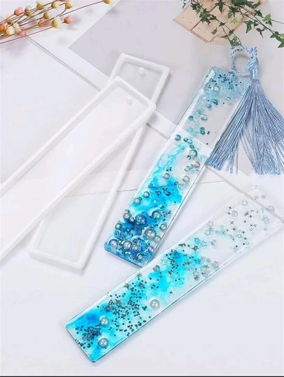 DIY 水晶热胶空白书签模具，配有热胶尺模具和镜子装饰件，有 1 件/5 件/10 件可供选择