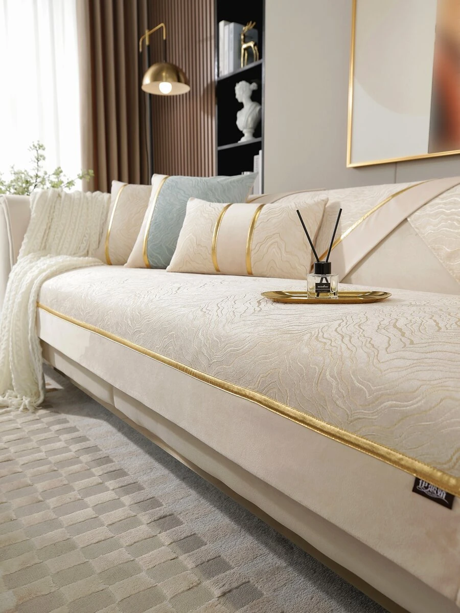 1 Sóng Dạ Nỉ Sofa Khăn, Polyester Chống Trơn Trượt Ghế Sofa Chăn Cho Gia Đình, Tất Cả Các Mùa - Màu be - Xem 1