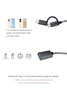 1pc 2 In 1 OTG Cable Adapter