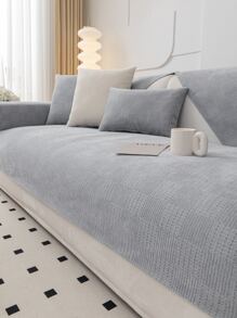 1pc Solid Color Sofa Towel, Modern Polyester Sofa Slipcover For Home - Light Grey - View 1