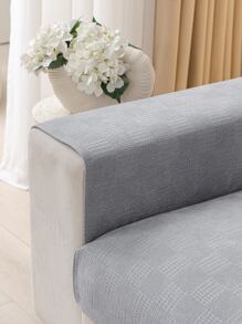 1pc Solid Color Sofa Towel, Modern Polyester Sofa Slipcover For Home - Light Grey - View 2