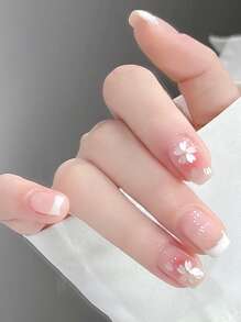 Transforma tus uñas con 24 piezas de uñas postizas cuadradas cortas con patrón francés floral color rosa + 1 archivo de uñas + 1 hoja de uñas adhesivas, suministros de uñas - Multicolor - Ver 1