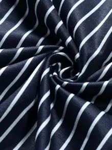 Manfinity Homme Men Striped Print Tee & Drawstring Waist Shorts - Navy Blue - View 5