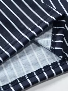 Manfinity Homme Men Striped Print Tee & Drawstring Waist Shorts - Navy Blue - View 6
