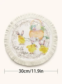 1pc Easter Chicken & Egg Print Tassel Trim Place Mat, Cartoon Polyester Round Table Mat For Dinner Table