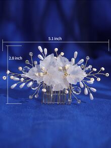Rhinestone & Flower Decor Bridal Hair Clip - Gold - View 6