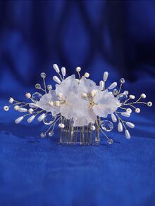 Rhinestone & Flower Decor Bridal Hair Clip - Gold - View 7