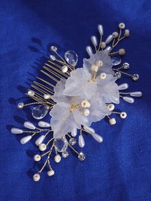 Rhinestone & Flower Decor Bridal Hair Clip - Gold - View 8