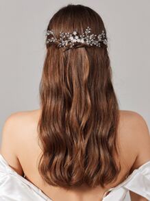 水鑽和花朵裝飾新娘髮帶