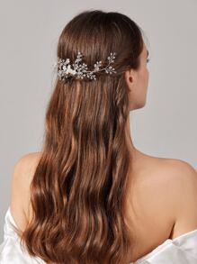 水鑽和花朵裝飾新娘髮帶