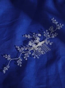 水鑽和花朵裝飾新娘髮帶
