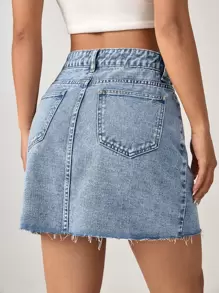 SHEIN EZwear 高腰毛邊牛仔半身裙