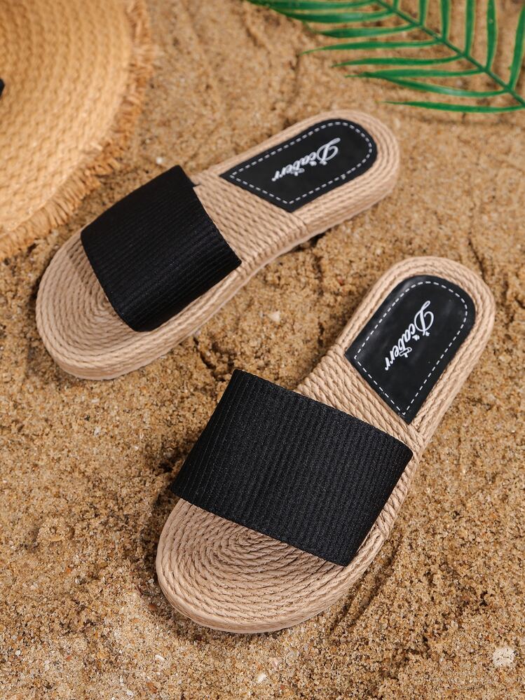 女士2025春夏秋季时尚优雅经典户外防滑耐用露趾凉鞋，女士沙滩度假休闲塑料拖鞋 - 黑色 - 查看 3