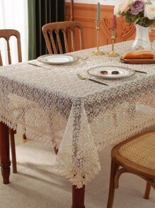 1pc 100% Polyester Embroidered Tablecloth, Square Or Rectangular, Suitable For Party, Wedding, Kitchen - Multicolor - View 1