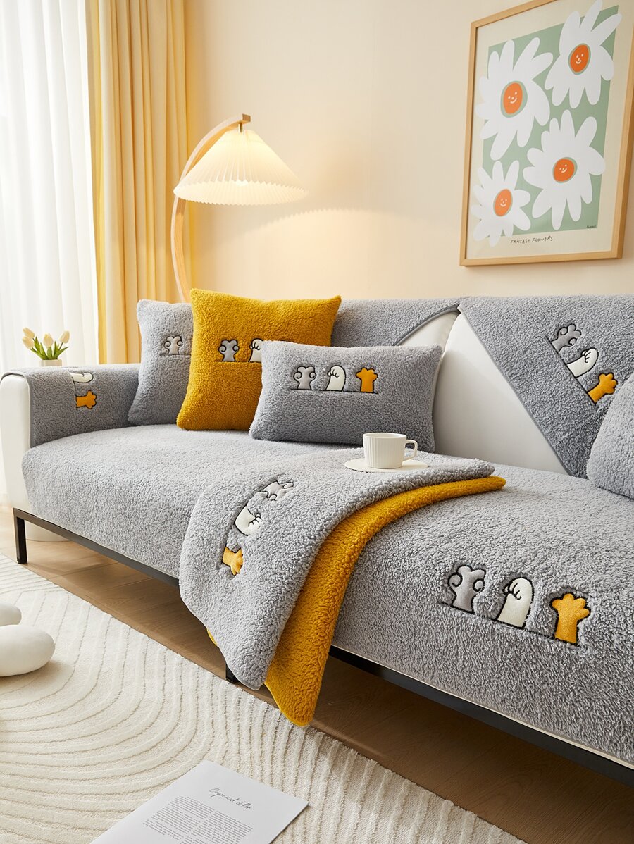 1入組加厚毛絨沙發墊，冬季現代風格防寵物、防髒、防滑沙發套，適合客廳 L 型、1/2/3/4 人座沙發（每件出售） - 淺灰色 - 查看 1