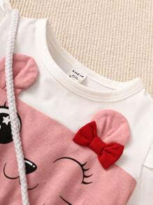 嬰兒卡通圖案荷葉邊3D耳朵連衣裙 - 彩色 - 查看 4