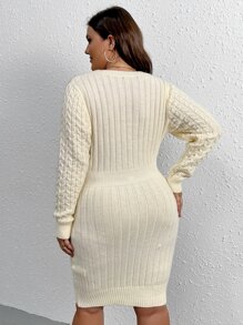 Calvaya Vestido de punto tejido de cable - Beis - Ver 2