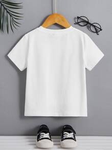 SHEIN Young Boys' Casual Letter Print Round Neck Pullover Short Sleeve Knit T-Shirt - White - View 2