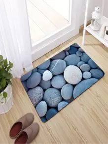 1pc Stone Print Rug, Modern Polyester Graphic Print Floor Mat For Living Room And Bedroom - Blue and White - View 2
