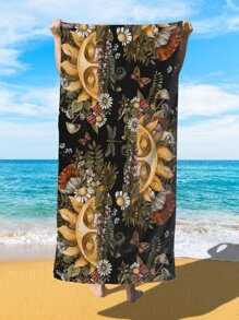 1pc Flower & Sun Pattern Beach Towel, Modern Microfiber Beach Towel For Outdoor - Multicolor - View 1