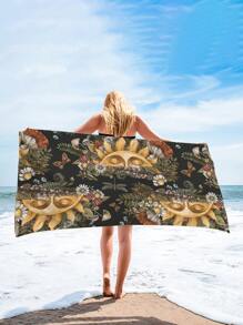 1pc Flower & Sun Pattern Beach Towel, Modern Microfiber Beach Towel For Outdoor - Multicolor - View 2
