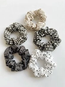 5pcs Polka Dot & Plaid Pattern Scrunchie - Multicolor - View 1