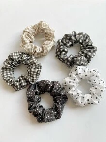 5pcs Polka Dot & Plaid Pattern Scrunchie - Multicolor - View 2