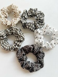 5pcs Polka Dot & Plaid Pattern Scrunchie - Multicolor - View 3