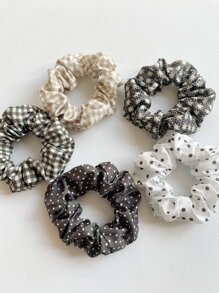 5pcs Polka Dot & Plaid Pattern Scrunchie - Multicolor - View 4