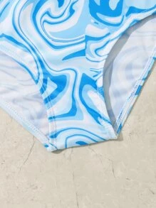 Tween Girl Allover Print Bikini Set Summer Beach - Blue and White - View 4