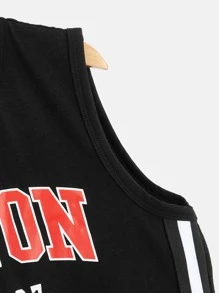 SHEIN 男孩字母圖案織帶拼接背心上衣和短褲