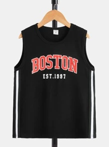 SHEIN 男孩字母圖案織帶拼接背心上衣和短褲