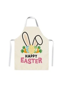 1 pieza Delantal Pascua de Resurrección conejo & con estampado de huevo de tela a prueba de aceite cocinero para cocina - Multicolor - Ver 3