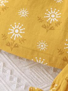 Baby Floral Print Guipure Lace Ruffle Trim Blouse & Shorts - Mustard Yellow - View 5