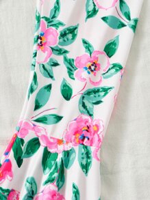 SHEIN 女孩標語圖案T恤和印花喇叭褲 - 彩色 - 查看 4