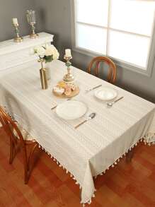 1入組幾何樣式現代流蘇裝飾桌布 - 米色 - 查看 1