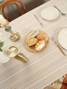 1入組幾何樣式現代流蘇裝飾桌布 - 米色 - 查看 2