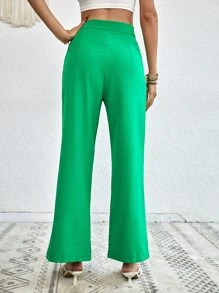 SHEIN Essnce Split Hem Wide Leg Trousers - Green - View 6