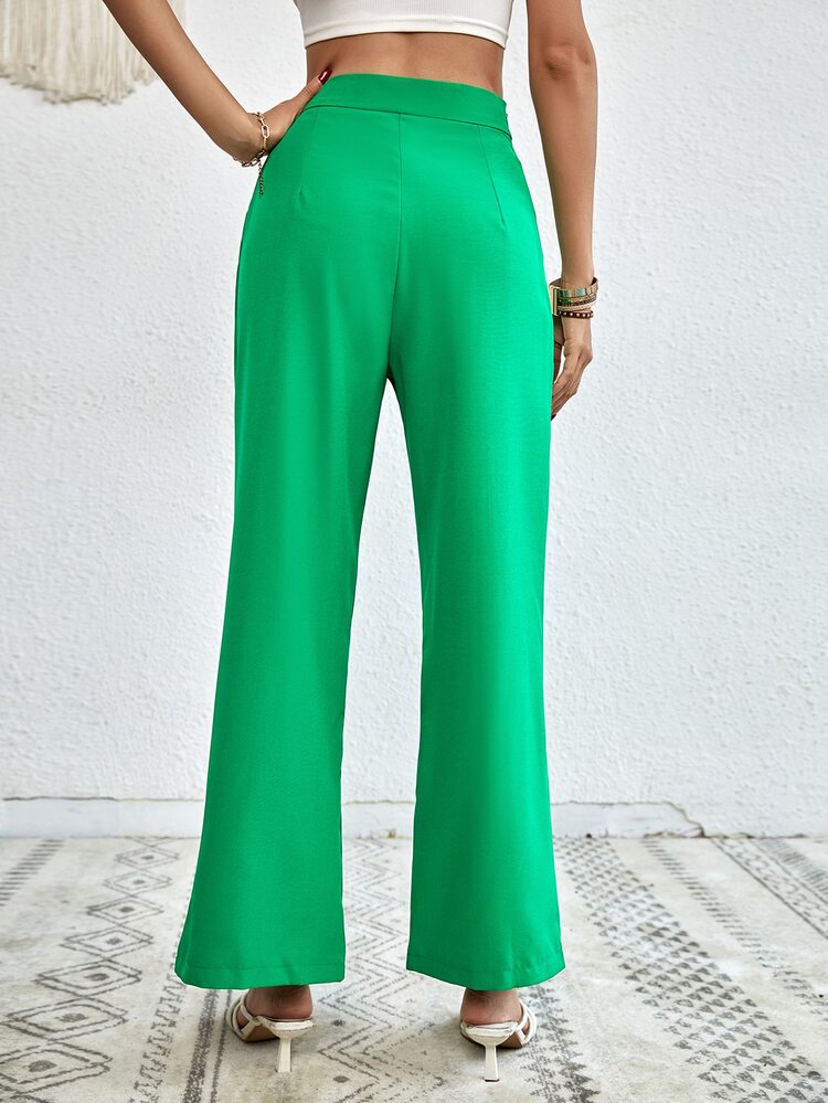 SHEIN Essnce Pantalones de pierna ancha bajo con abertura - Verde - Añade 6