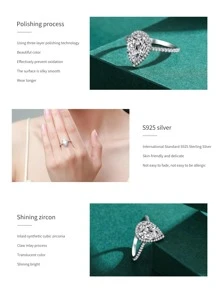 1個精美的奢華銀色立方氧化鋯水滴裝飾婚戒,浪漫婚禮珠寶,新娘婚禮精美珠寶,訂婚戒指 - 銀色 - 查看 4