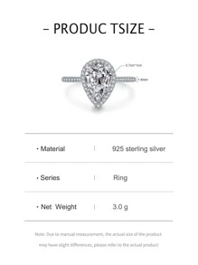 1個精美的奢華銀色立方氧化鋯水滴裝飾婚戒,浪漫婚禮珠寶,新娘婚禮精美珠寶,訂婚戒指 - 銀色 - 查看 5