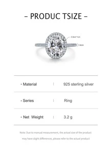 1入組精美奢華銀方晶鋯石橢圓裝飾婚戒適用於女士們適用於浪漫婚禮首飾類 - 銀色 - 查看 5