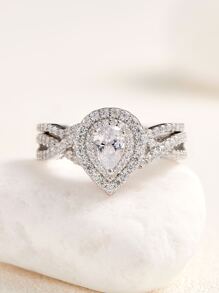 AIHUASI 2pcs/Set Wedding Rings For Women 925 Sterling Silver 4x6mm 1.3Ct Pear Cubic Engagement Ring Bridal Rings Fine Jewelry Gift - Silver - View 7