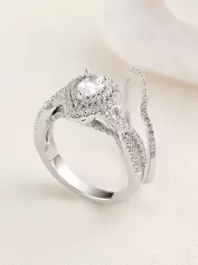 AIHUASI 2pcs/Set Wedding Rings For Women 925 Sterling Silver 4x6mm 1.3Ct Pear Cubic Engagement Ring Bridal Rings Fine Jewelry Gift - Silver - View 9