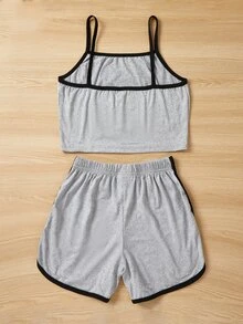 Chicas Conjunto de pijama con estampado de dibujos animados unido en contraste - Gris - Ver 2