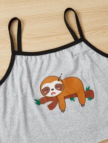 Chicas Conjunto de pijama con estampado de dibujos animados unido en contraste - Gris - Ver 5