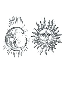 件太陽月亮圖案臨時紋身貼紙 - 黑色 - 查看 2