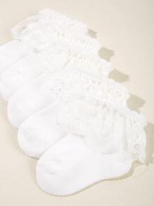 5pairs Baby Ruffle Trim Socks - White - View 3