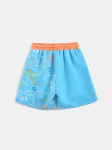 Toddler Boys Gamepad & Slogan Graphic Swim Shorts - Blue - View 2